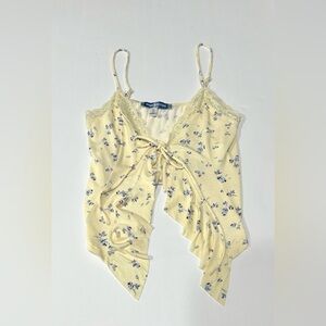 Urban Outfitters Yellow/Cream Floral Tie Front Top